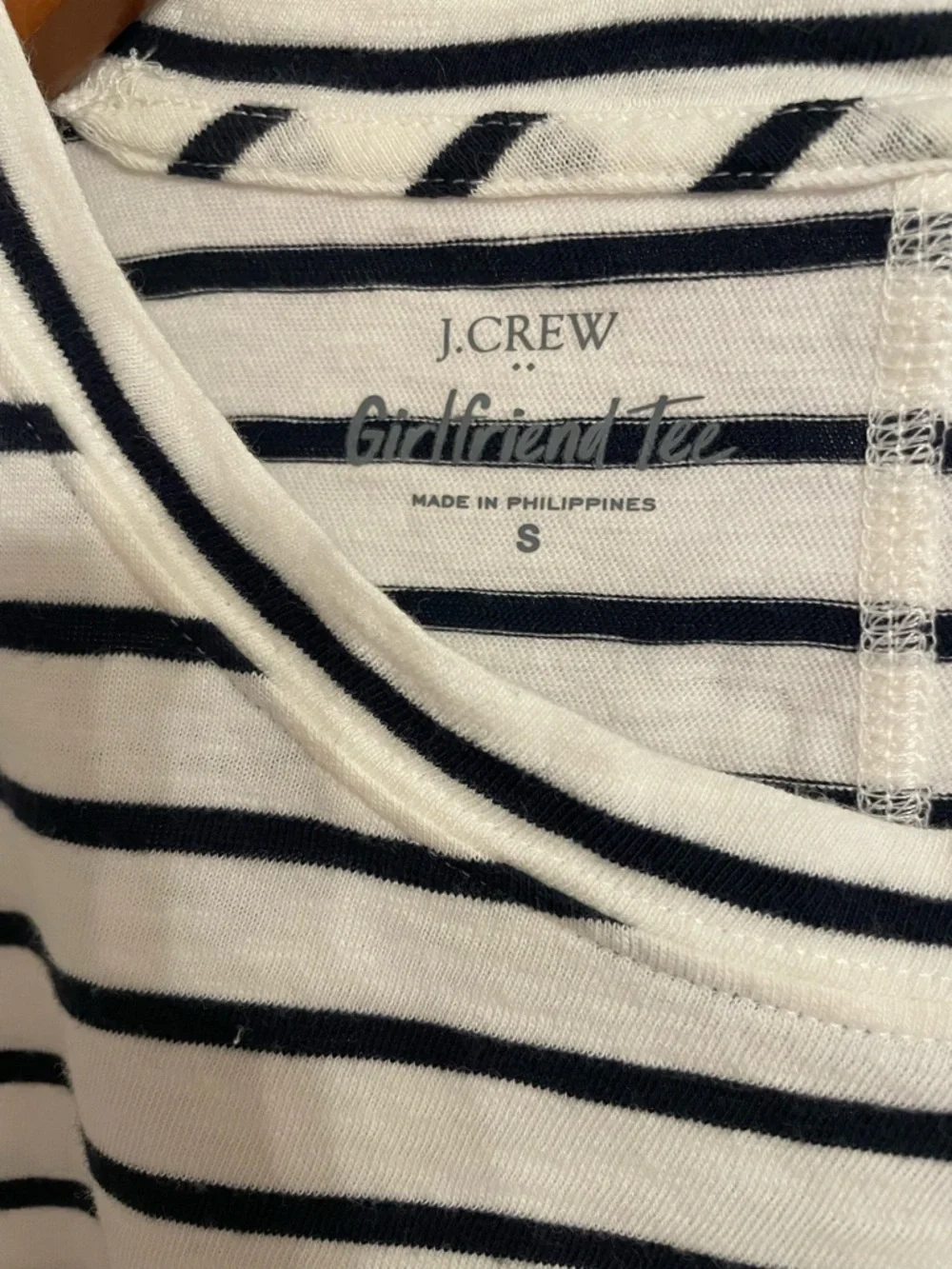 J.Crew Girlfriend Tee Navy & White Breton 100% Cotton Short Sleeve T-Shirt Small